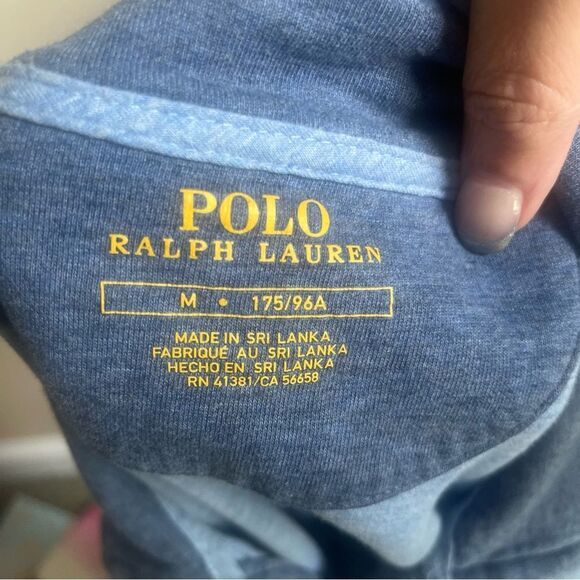 POLO RALPH LAUREN Blue Embroidered 1/4 Zip Sweater Pullover Sz Medium - Picture 8 of 9